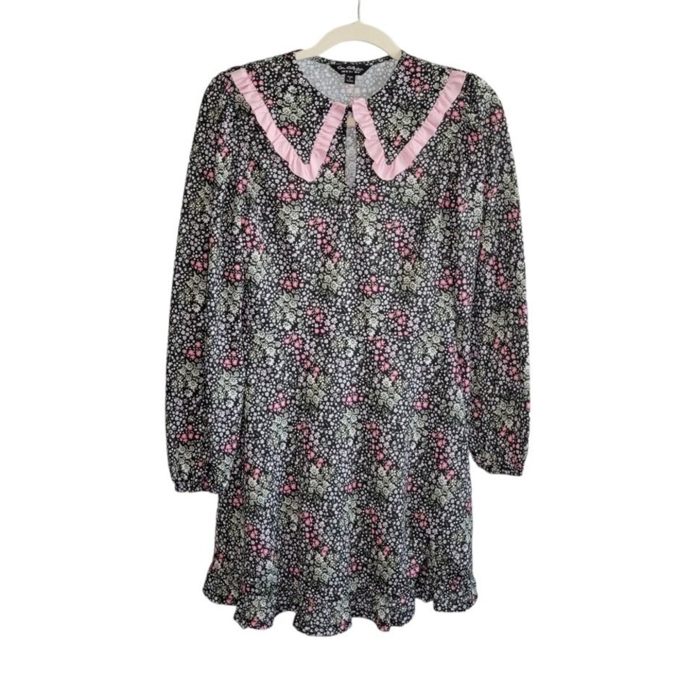 Asos Miss Selfridge Collared Black & Pink Floral Vtg Retro Inspired Dress Size 6